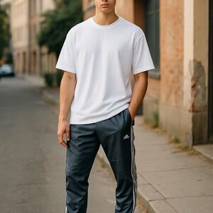 Adidas Men's L Gray/white Stripe Zip Ankle‎ Drawstring